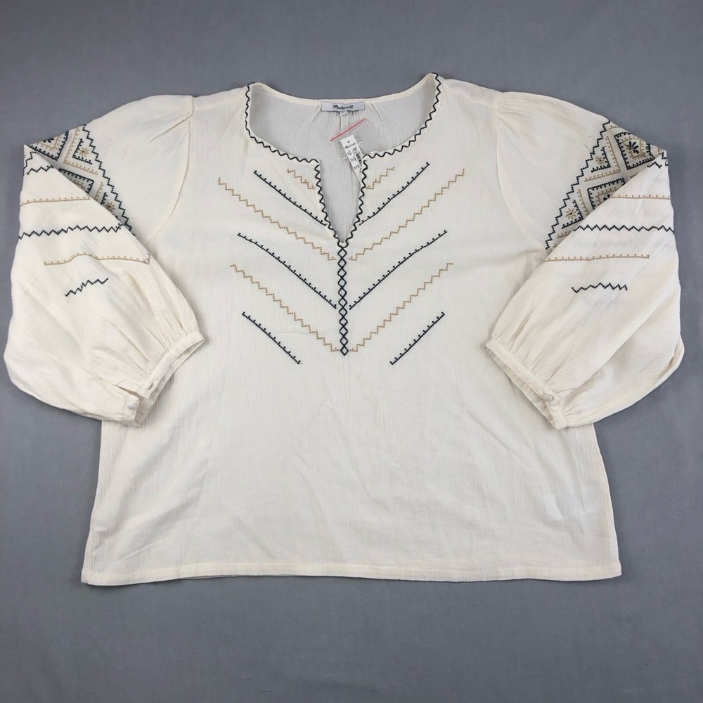 NWT Madewell Ivory Blouse with Geometric Embroidery